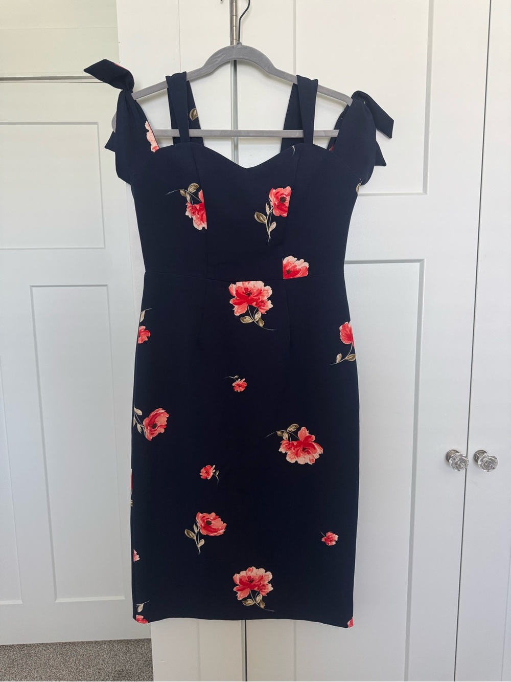 Navy Floral Tie-Shoulder Sheath Dress